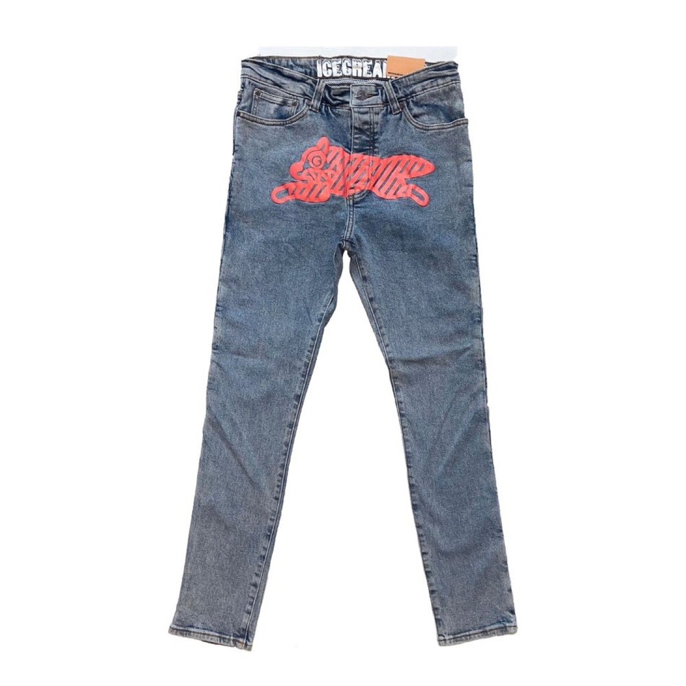 BBC ICECREAM NEON CHERRY JEAN COLOR LIGHT WASH SIZE:36